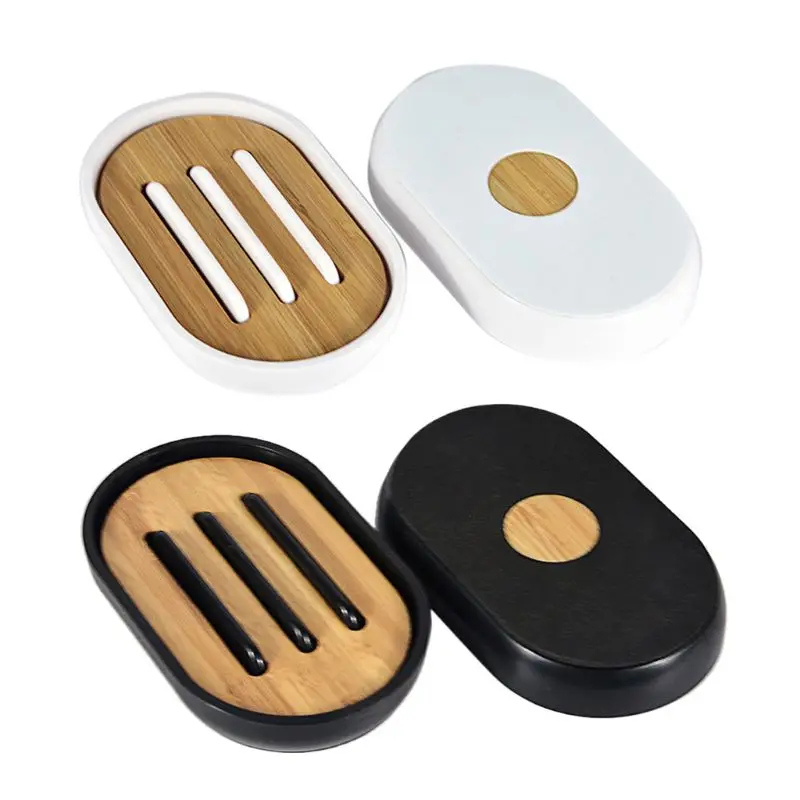 

Nature Bamboo Soap Dish Holder Bath Shower Plate Tray Stand Storage Box Rack Case Container with Lid for Home Bathroom
