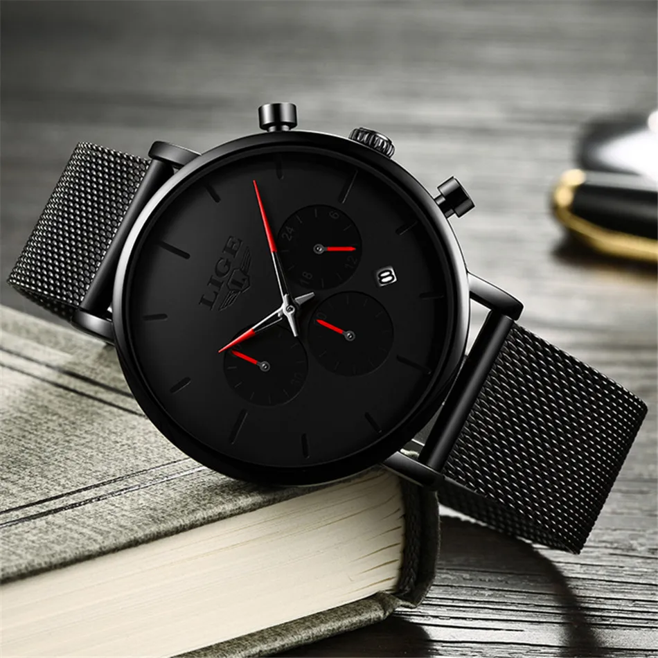 Relojes LIGE мужские часы из сетчатой стали, модные брендовые Роскошные спортивные ультра-тонкие кварцевые часы, мужские повседневные водонепроницаемые часы с датой