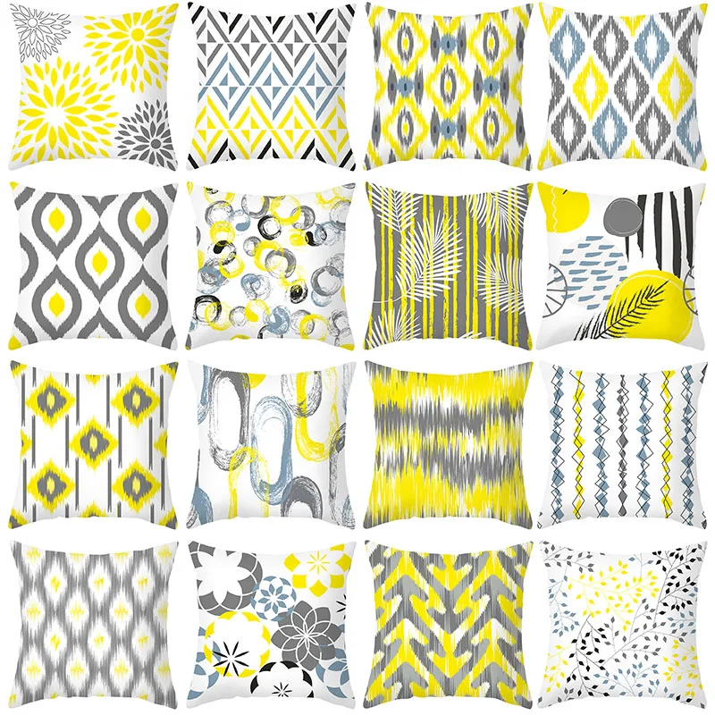 

Наволочка для диванной подушки, 45 х45, с геометрическим рисунком, желтого и серого цветов, декоративная, в скандинавском стиле, наволочка из п...