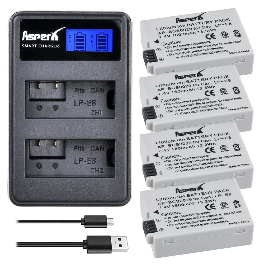 

1800mAH LP-E8 Bateria LPE8 LP E8 Camera Battery Li-ion Bateria + Charger for Canon EOS X4 X5 X6i X7i T2i T3i 550D 600D 650D 700D