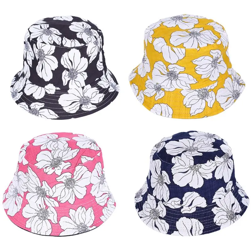 

Unisex Ethnic Floral Print Cotton Bucket Hat Reversible Sunscreen Fisherman Cap 50PF