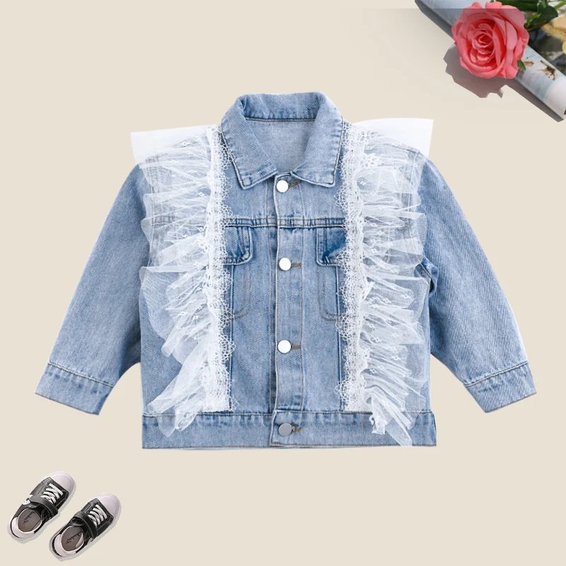 

Toddler 2021 Spring & Autumn Denim Coats Jacket for Baby Kids Children Long Sleeve Lace Clothes Cute Girls Outerwear for 18M-8Y