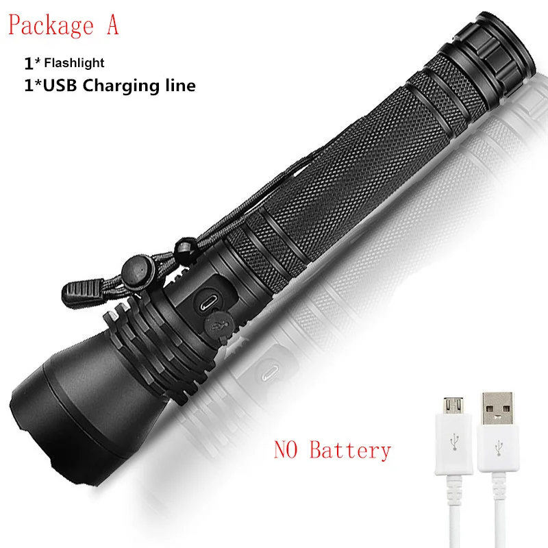 NO Battery Мощный XHP70.2 светодиодный фонарик XHP50 с подзарядкой от USB, масштабируемый водонепроницаемый фонарь с батареей 18650 26650 для охоты - Испускаемый цвет: NO Battery