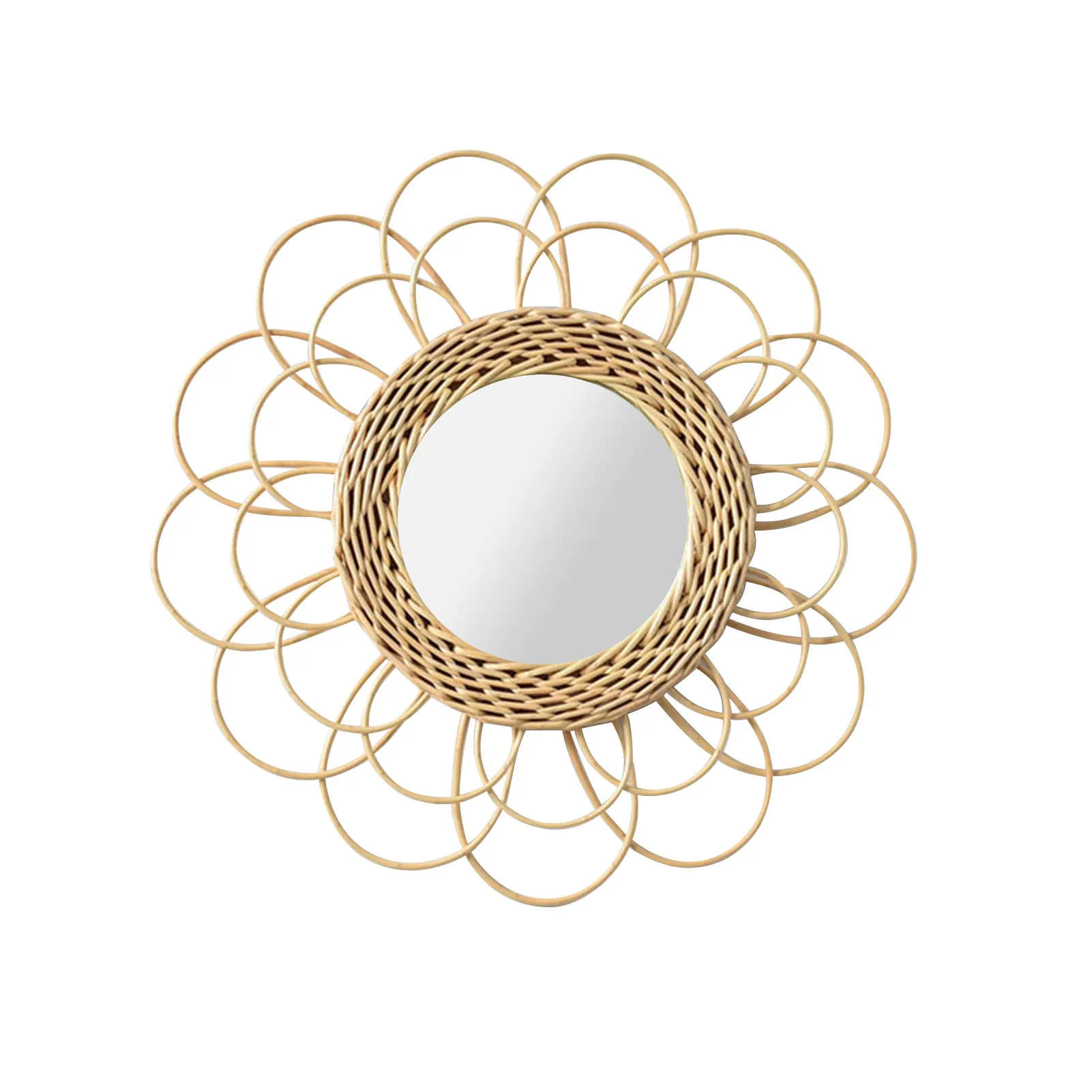 

Rattan Innovative Art Decoration Round Makeup Mirror Dressing Bedroom Bathroom Wall Hanging Mirrors Craft Photo Props