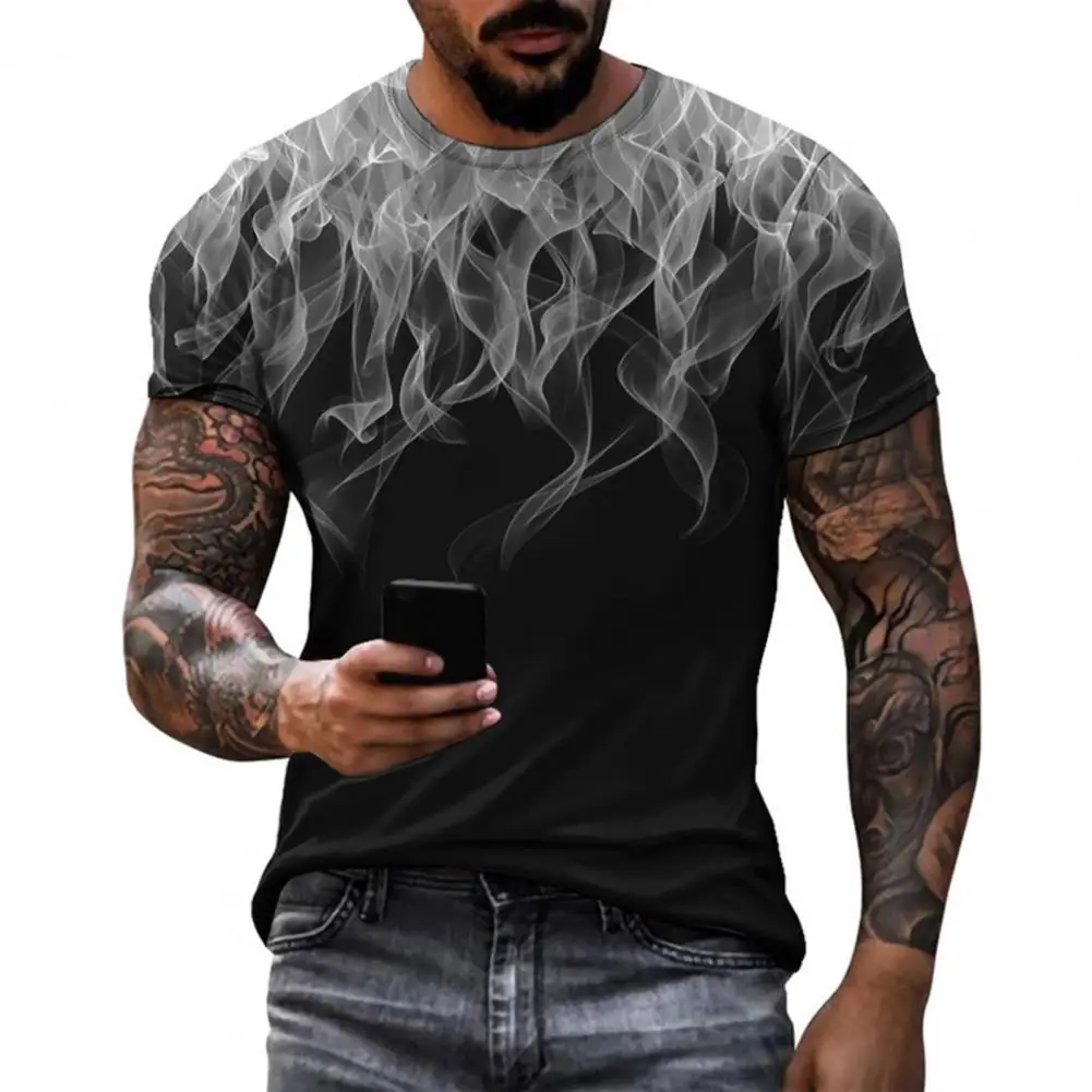 

3D Flame Print Gradient Color Men T-shirt Quick Drying Short Sleeve O-neck Tee Shirt Pullover Top