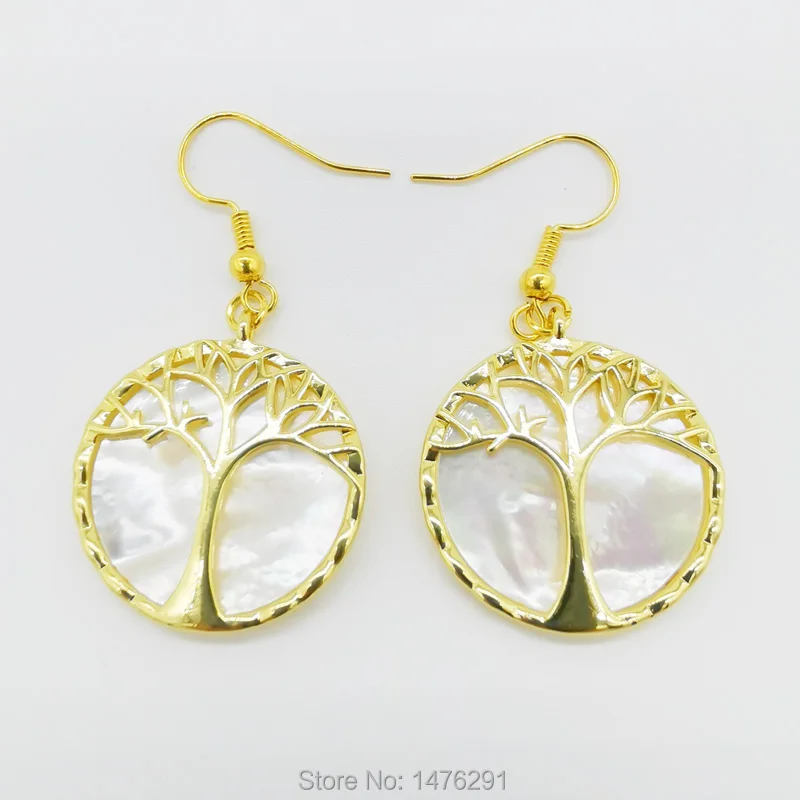 Очарование 25x25MM натуральный Абалон ракушка чакра Древо жизни амулет круговой