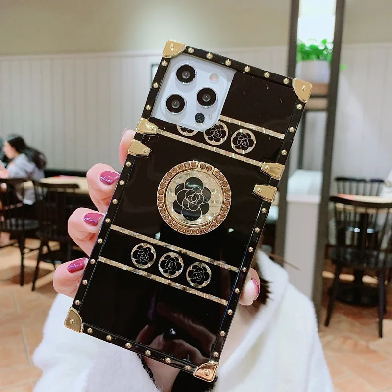 

Luxury Brand Rose Flower Glitter Gold Square Case For iPhone 12 Pro Max 6 6s 7 8 Plus 11 Pro XS Max XR X Women Square Cover