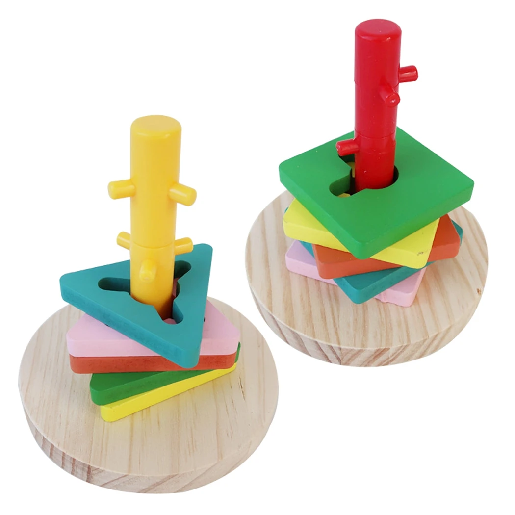 

2 Set Wooden Bird Parrot Training Toy Platform Plastic Ring Intelligence Training Chew Bird Toy Supplies Intelligence Bird Toy