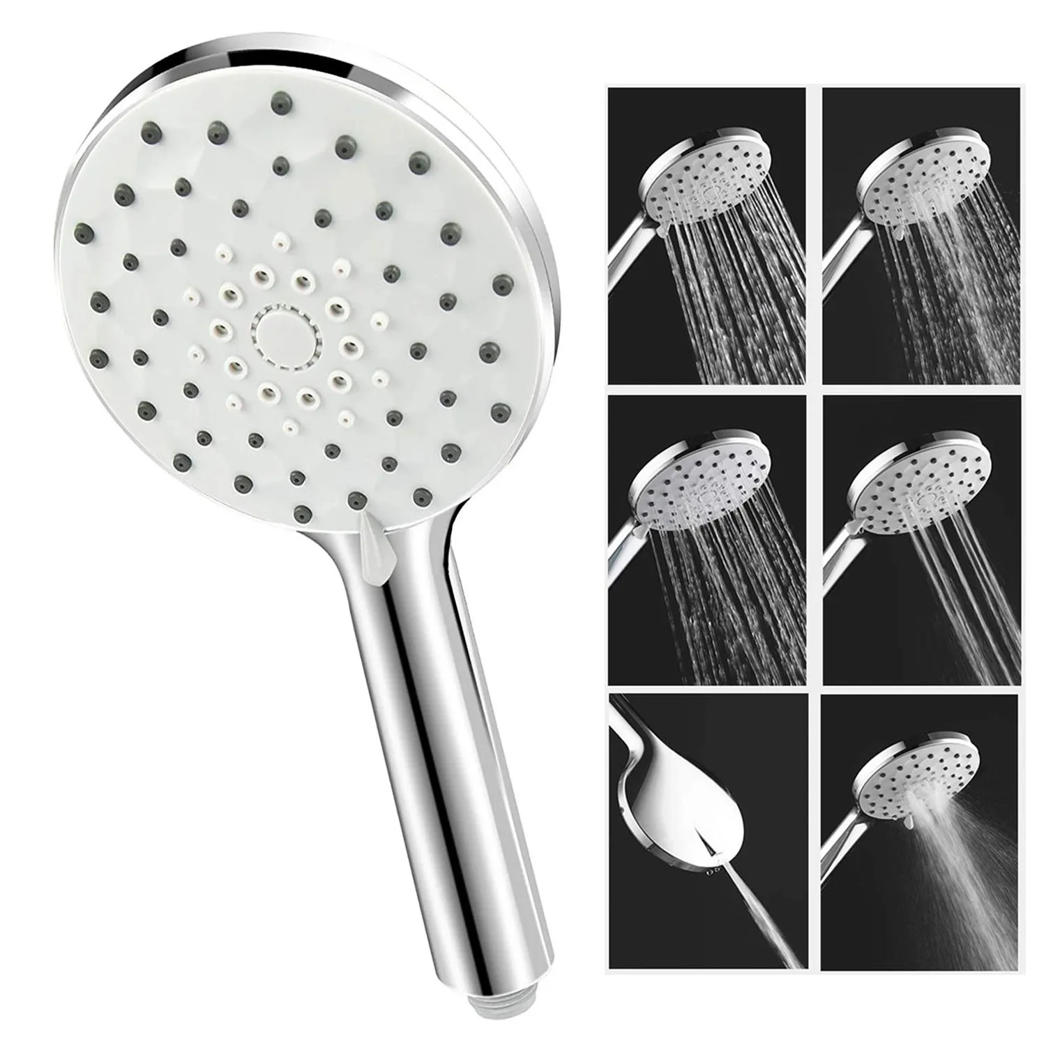 

Wall Mounted Shower Head Handheld High Pressure Spa 5 Spray Modes with Spray Gun Mode 4.7" Showerhead Chrome Water Saving