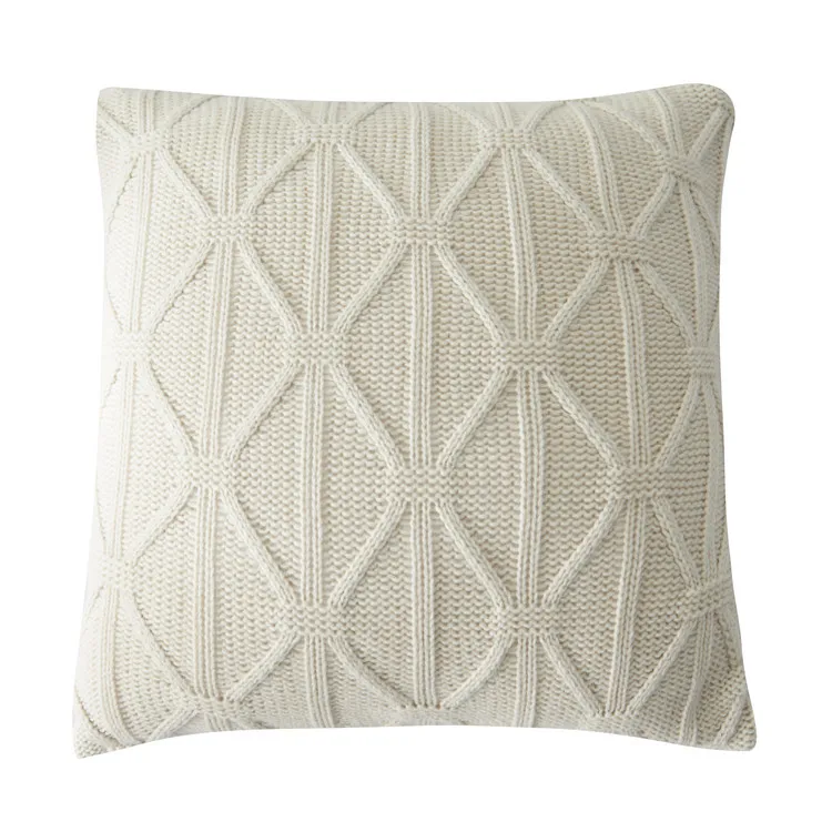 Нордическая шерстяная вязаная наволочка для подушки чехол 45х45см розовый серый