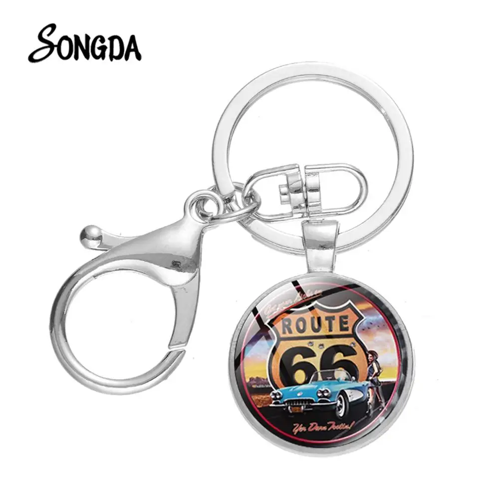 Классический брелок Route 66 крутой для ключей с изображением автомобиля мотоцикла