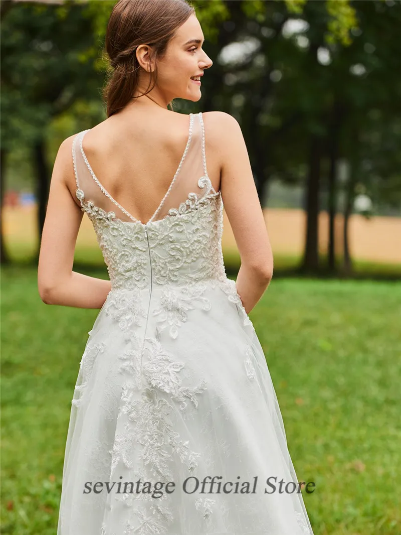 Sevintage Пляжное длинное свадебное платье robe mariage femme 2020 v образный вырез на бретелях