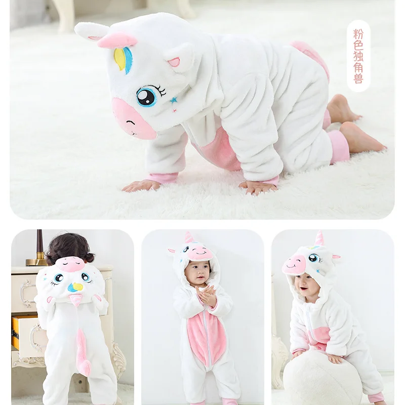 Monos de dibujos animados para beb&eacute;, pijama de unicornio Kigurumi, monos de invierno para ni&ntilde;o, disfraz de Animal, mono de conejito-4