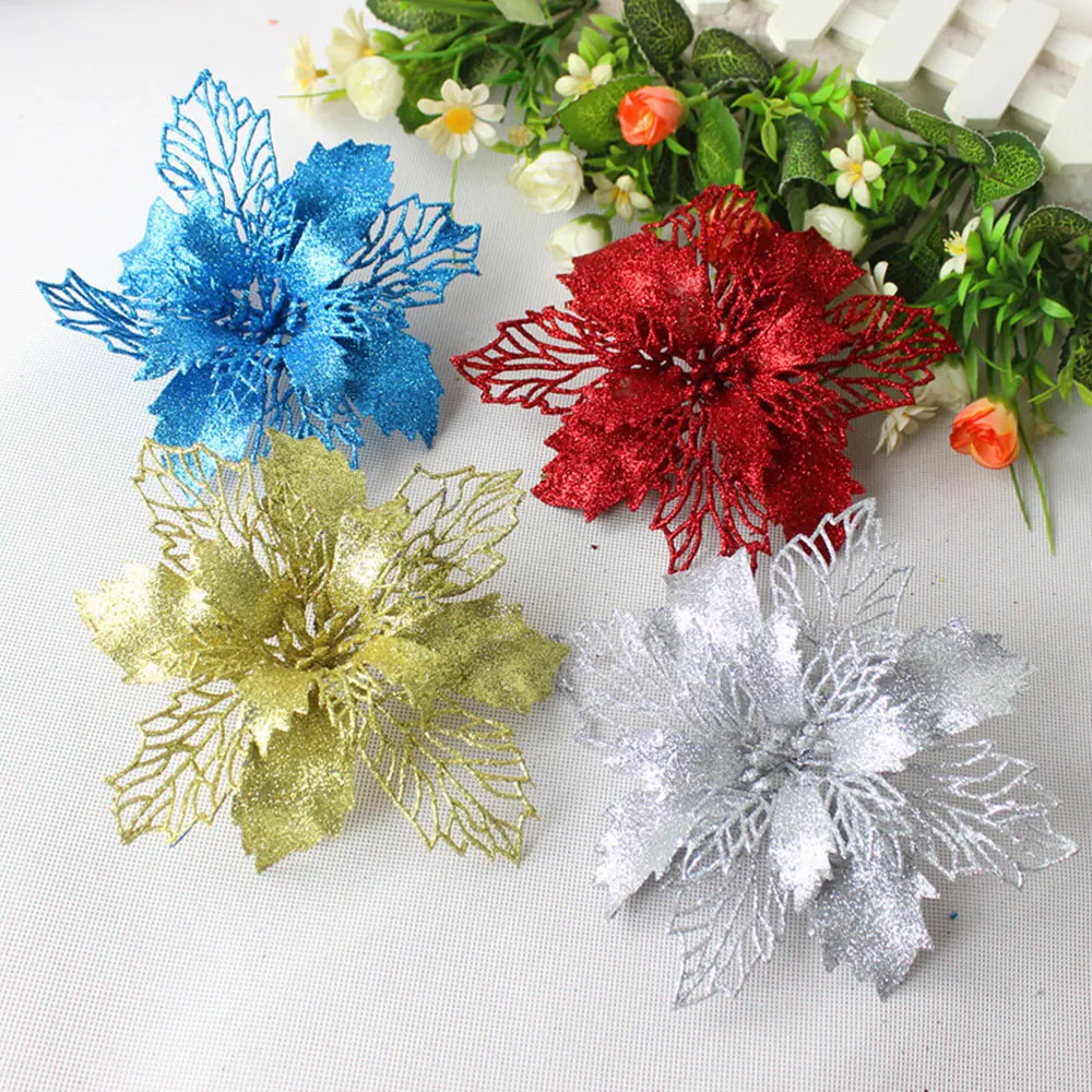 Поддельные цветы искусственные для украшения Блеск Poinsettia DIY дома Свадебные