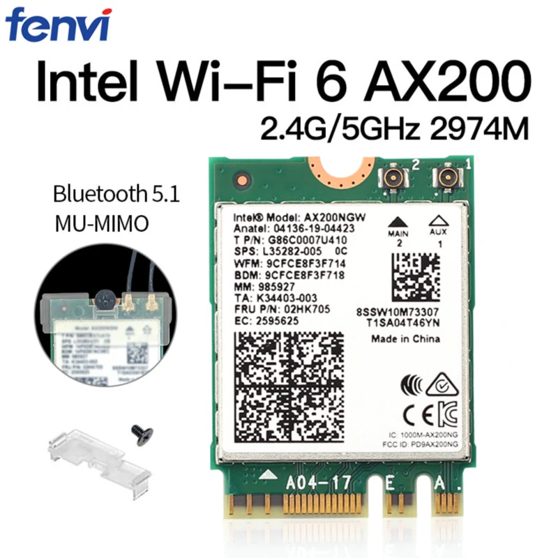 Двухдиапазонный Беспроводной M.2 Wifi6 Intel AX200 2974 Мбит/с Bluetooth 5 1 802.11ax MU MIMO NGFF ноутбук