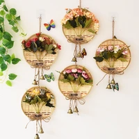 creative wall hanging decoration hand make bamboo weaving basket artificial fake flower decor for home office shop wall decor
