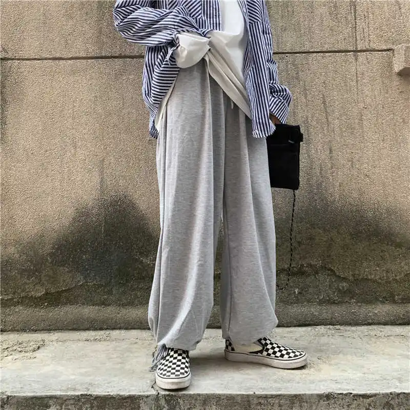 

Casual Pants Women's Korean Ins Harajuku Retro Hong Kong Style Loose All-Match Bf Straight Thin Looking Jogger Pants Men and