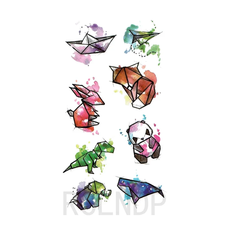 Водонепроницаемая Временная тату-наклейка лиса динозавр панда слон Кит-лодка