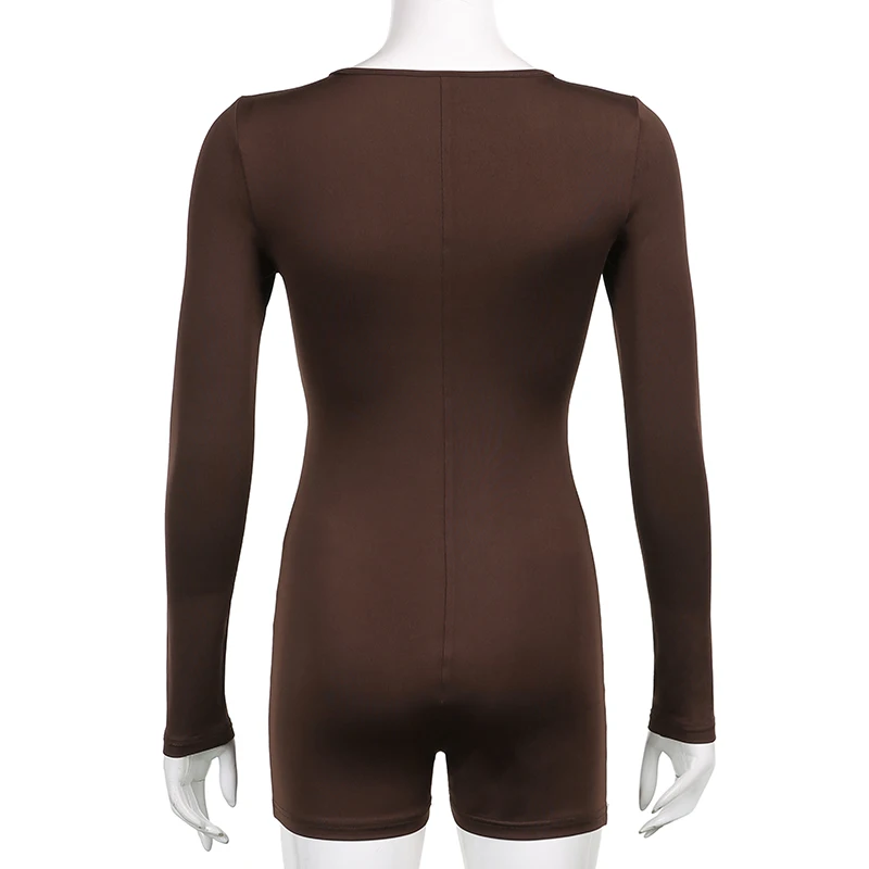 

CIBBAR Solid Shirring Hollow Out Playsuits Women Summer Lounge Wear Solid Casual Long Sleeve Bodycon Shorts Romper Sportwear New