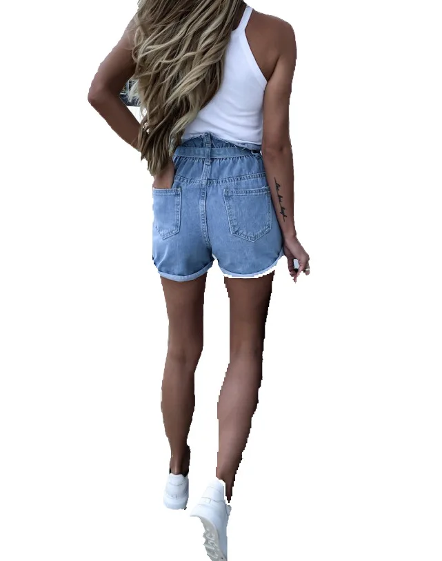 Женские джинсовые шорты повседневные на пуговицах шнуровке с высокой талией