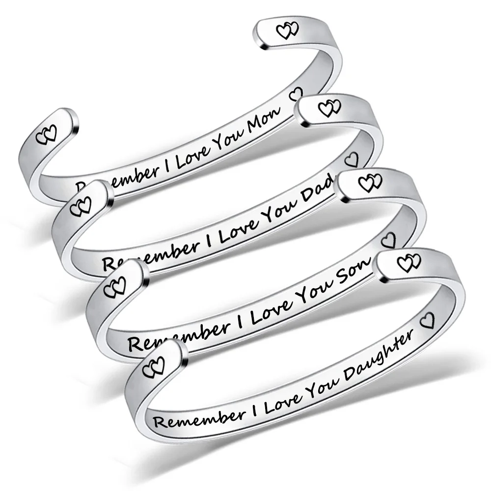 

6MM titanium steel bracelet Mom Dad son daugher stainless steel open C-shaped Engraved Bracelet for women браслетдля женщин