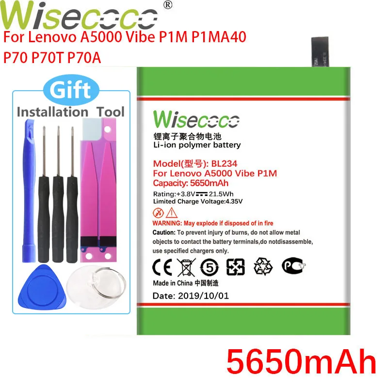 

WISECOCO 5650 мАч BL234 батарея для Lenovo A5000 Vibe P1M P1MA40 P70 P70t P70-T P70A P70-A мобильный телефон с номером отслеживания