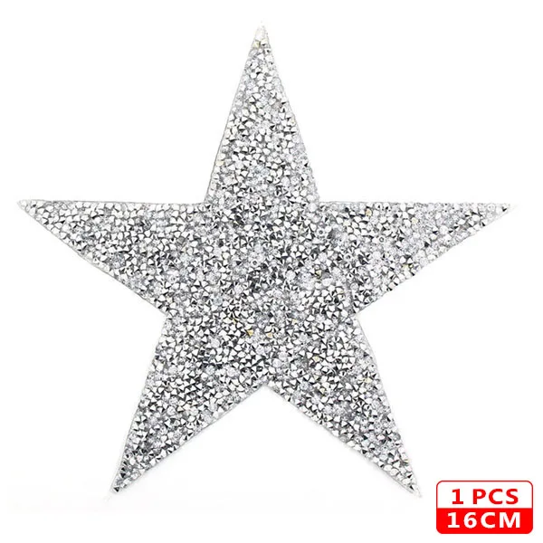 16cm Sliver 1pcs Стразы со звездами, смешанные размеры, нашивки, нашивки с вышивкой, термо-Стикеры для одежды, 5 видов цветов, блестки, нашивки для одежды, сделай сам - Цвет: 16cm Sliver 1pcs