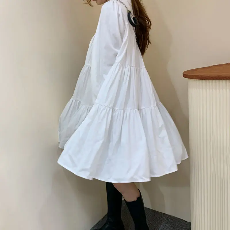 Женское свободное прямое платье повседневное однотонное Плиссированное Платье