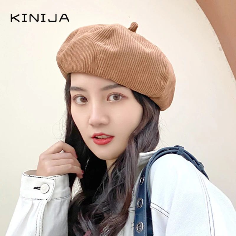 Берет вельветовый Однотонный женский Модная тонкая Кепка в стиле ретро для
