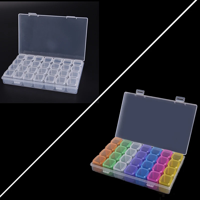 28 слотов Пластик ящик для хранения инструменты вышивки картин со стразами дизайн