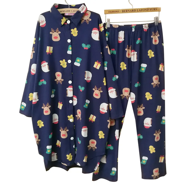 

2021 женский Пижамный костюм, Рождественская одежда для сна с мультяшным принтом, хлопковая Длинная свободная повседневная домашняя одежда б...
