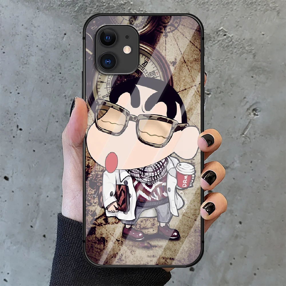 

Crayon Shin-chan Phone Tempered Glass Case Cover For IPhone 6 6S 7 8 11 12 X Xr Xs Se 2020 Pro Max Plus Mini