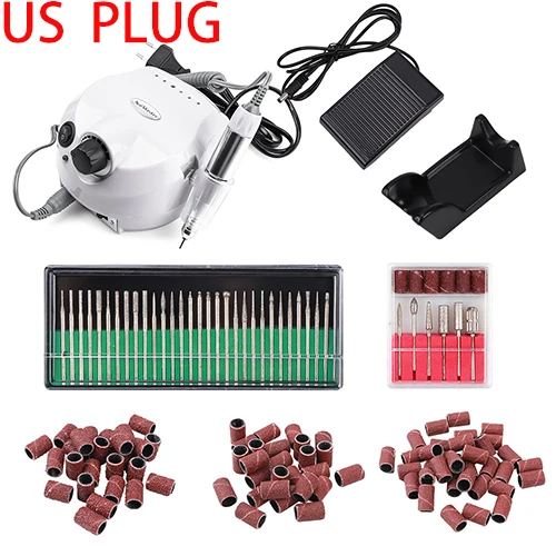 White us plug 30 Вт 35000 об/мин профессиональный электрический сверлильный станок для ногтей оборудование для маникюра педикюра напильники Аксессуары сверла для ногтей 300 шт шлифовальный станок - Цвет: White us plug