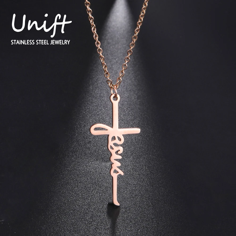 Unift Христианский Крест Иисус Ожерелья Женщины Нержавеющая Сталь Ожерелье Религиозные Надежда Вера Иисус Амулет Ювелирные Изделия Дружба Подарок