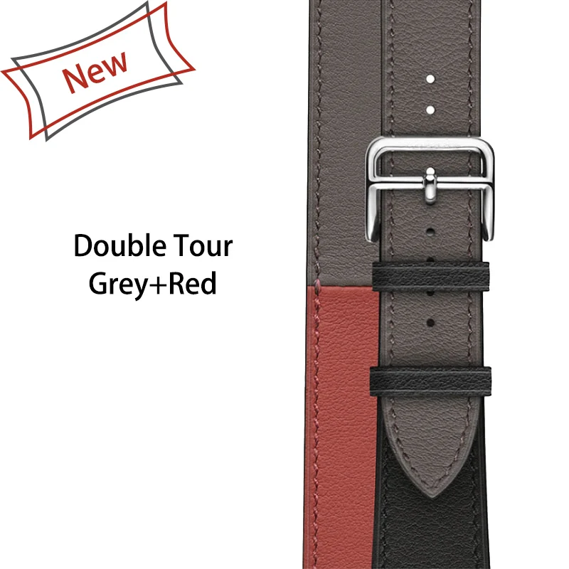 Double-Grey-red 40 мм 44 мм черный ремешок для Apple Watch Series 5 ремешок для часов из натуральной кожи браслет один двойной тур полосы для iWatch серии 3 2 - Цвет ремешка: Double-Grey-red