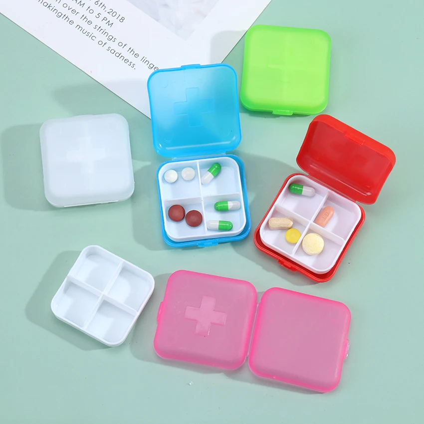 

1PC Travel Portable 4 Grids Pill Cases Drug Tablet Medicine Storage Holder Splitter Case Storage Organizer Container Case