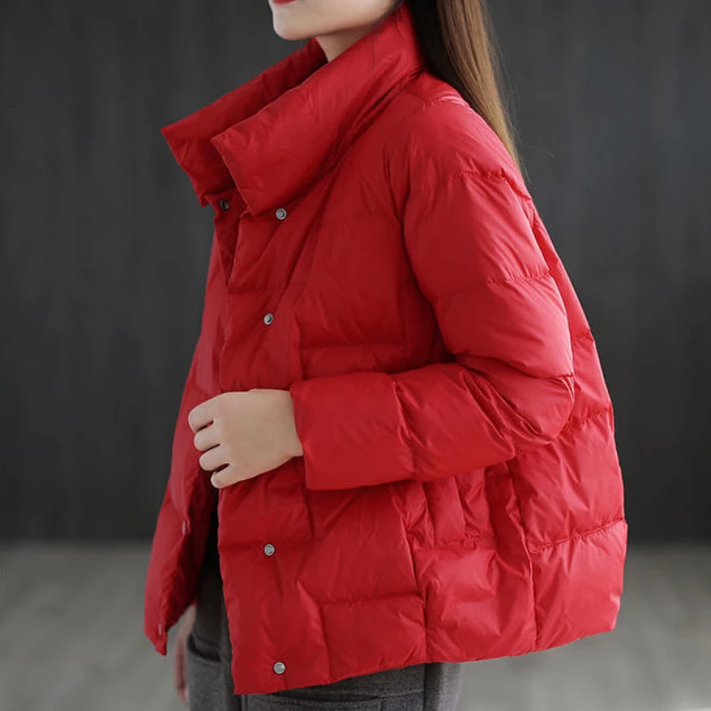 

Новинка 2021, однотонная пуховая куртка с воротником, Женское зимнее пальто, Корейская версия, свободное дикое короткое пальто, женская одежд...