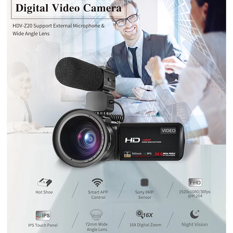 HDV-Z20 цифрового видео Камера 1080P в формате Full HD Ночное видение 0 39 Широкий формат