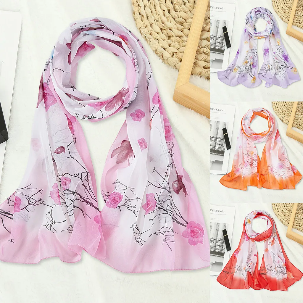 Новейшая мода женские шали с принтом лотоса Длинный мягкий шарф Дамская шаль