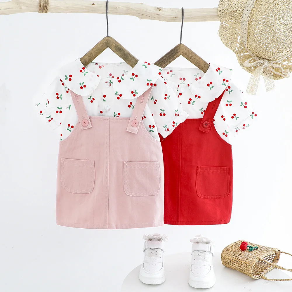 

Summer Infant Baby Girls Clothing Sets Princess Print Shirt +Sling Dress 2Pcs Baby Girl Outfit Kids Clothing Set Toddler Clothes