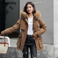 orwindny thicken warm jackets women fur liner parkas hooded big pockets long clothes snow wear plus size s 3xl padded coats