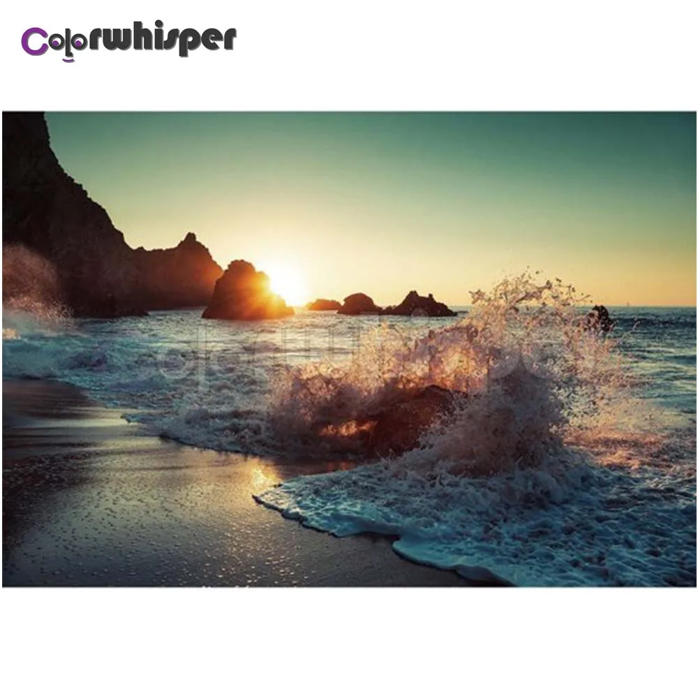 Алмазная картина полностью квадратная/круглая дрель морское побережье закат 5D