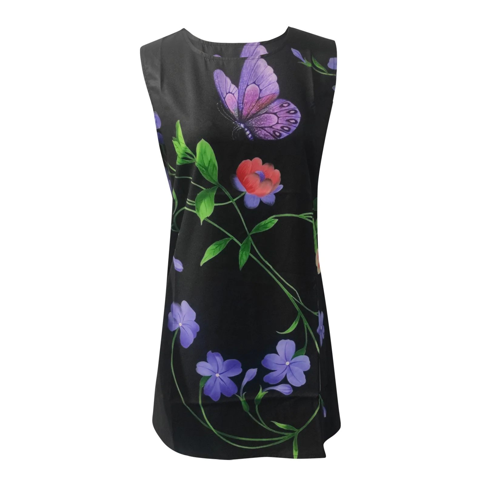 

Women Fashion Print Casual Sleeveless O-Neck Loose Knee-Length Dresses