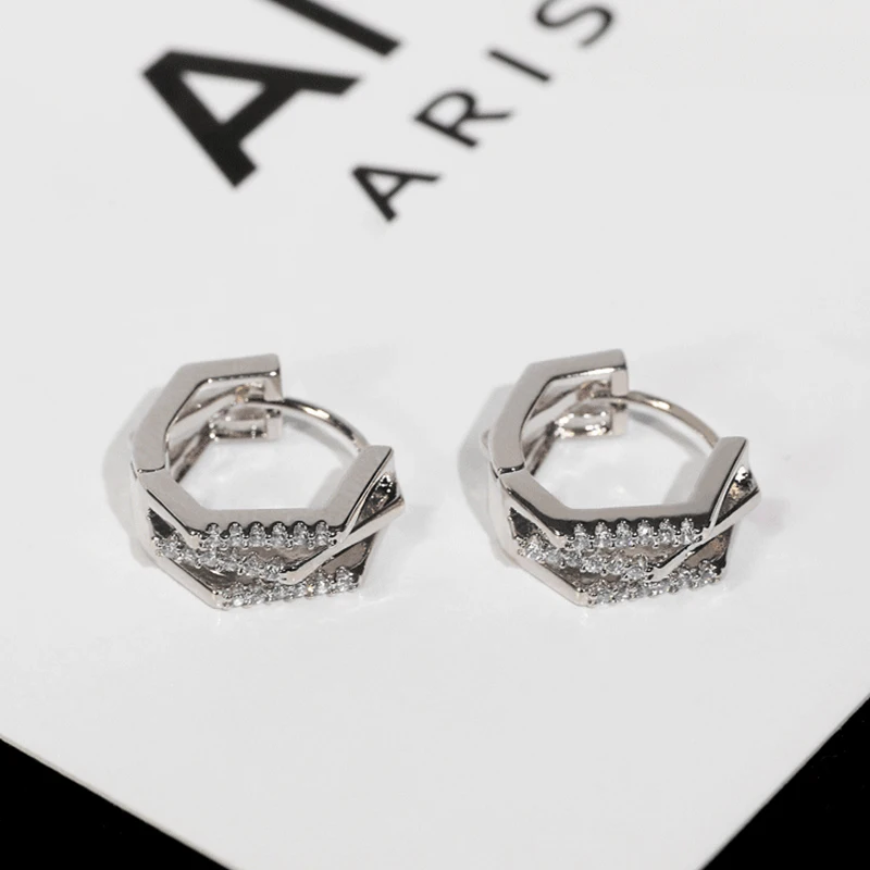 

1 PC New Rose Gold/ Silver Color Multi-layer Simple Micro Pave Zircon Hoop Fashion Punk Earrings Women Jewelry Gifts Wholesale