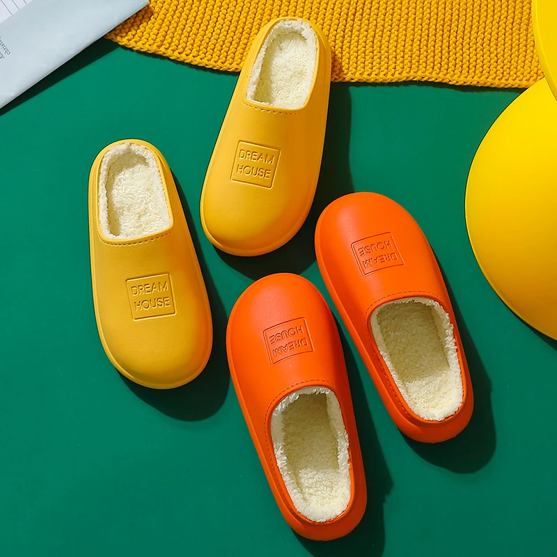 

EVA Slippers Winter Warm Letter printing Women Suede Plush House Slippers Indoor Outdoor Women Lovers Cotton Memory Foam