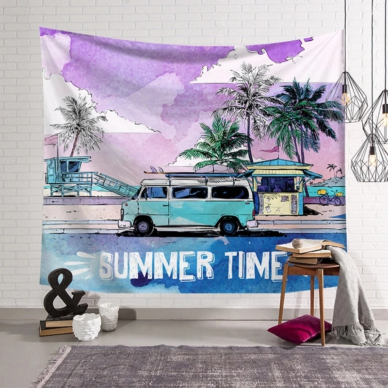 

Tropical Summer Beach Tapestry Surfboard Coconut Tree Printed Wall Hanging Decor Art 3D Beach Towel Throw Picnic Blanket