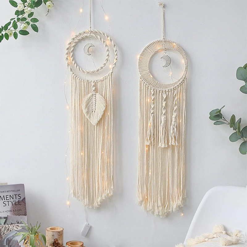 Moon Leaf Macrame Wall Hanging Tapestry Handmade Woven Boho Wall Decoration Nordic Backdrop Baby Nursery Room Decor
