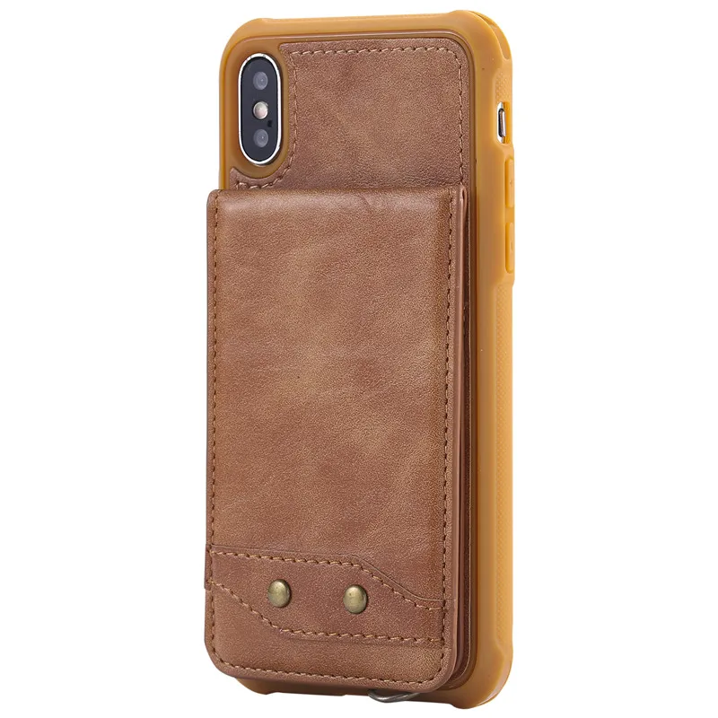 Fpr iPhone XR X XS MAX 6 6S 7 8 Plus Роскошный чехол для телефона из искусственной кожи ударопрочный кошелек чехол для карт с длинными короткими ремешками - Цвет: Brown