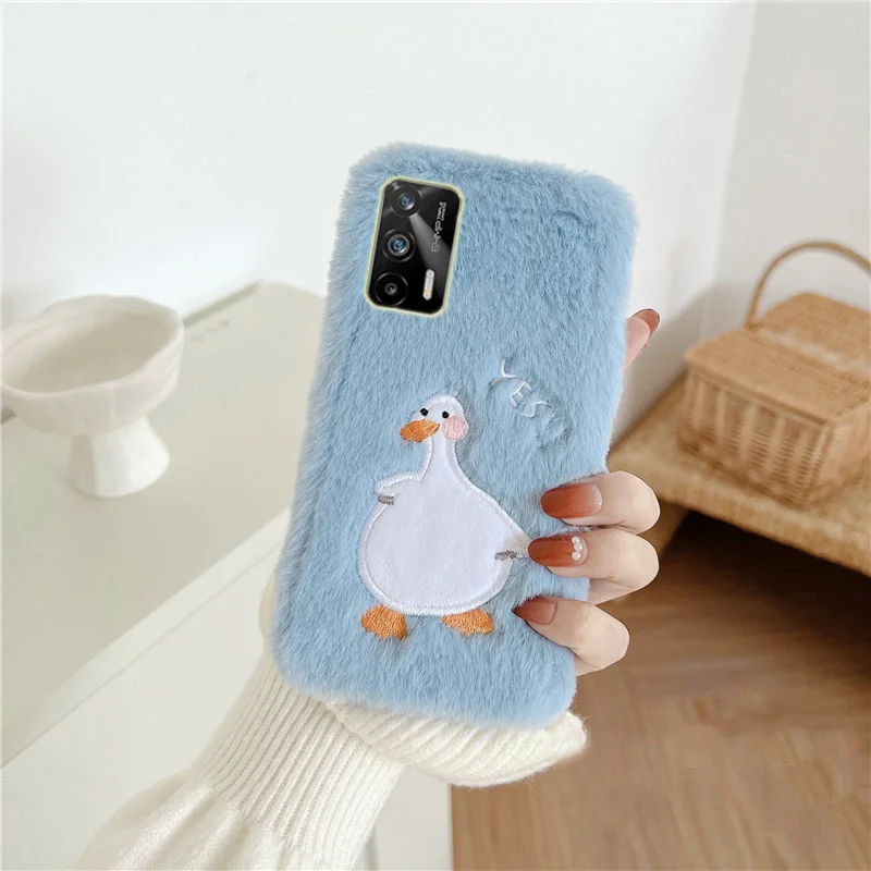 for realme c21y c21 c25 9i 8i 8 7 6 pro narzo 30 5g 50i 50a case duck fur fluffy cover realme gt neo 2 master edition phone case free global shipping