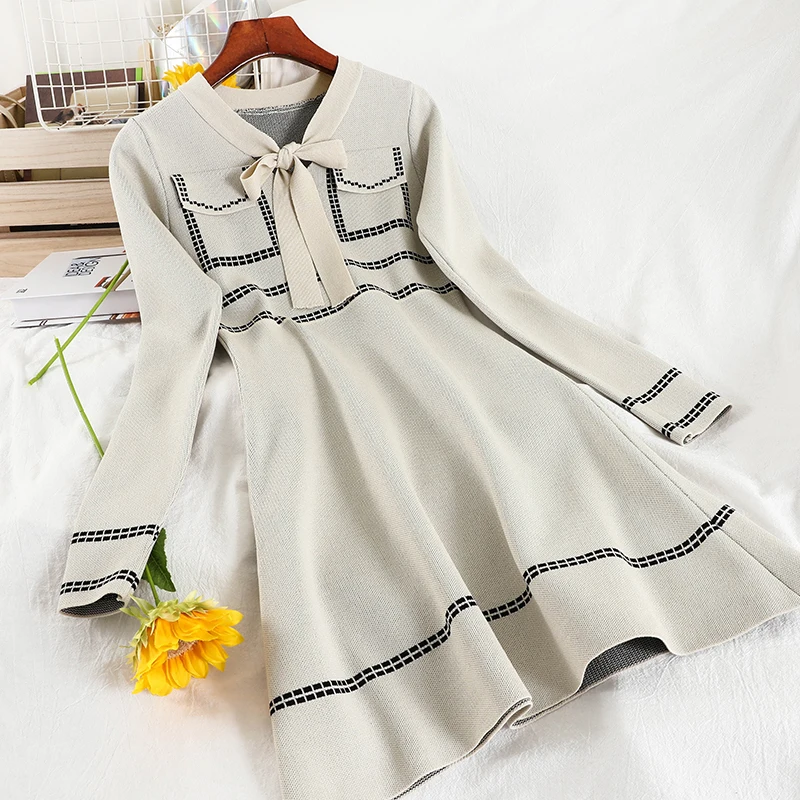 

Женское трикотажное платье с бантом V294, тонкое облегающее платье с козырьком и бантом, модель han edition, 2020